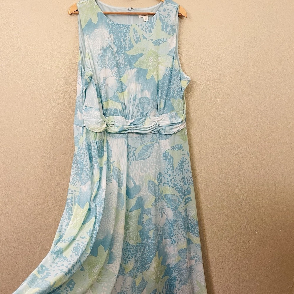 Coldwater Creek Tropical Floral Dress Blue Green Mesh Beach Vacation Plus Sz‎ 24